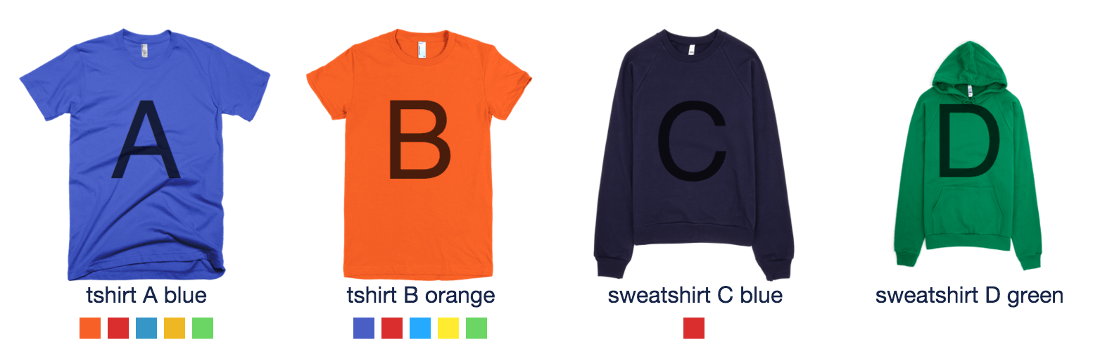 T-shirts with color variants